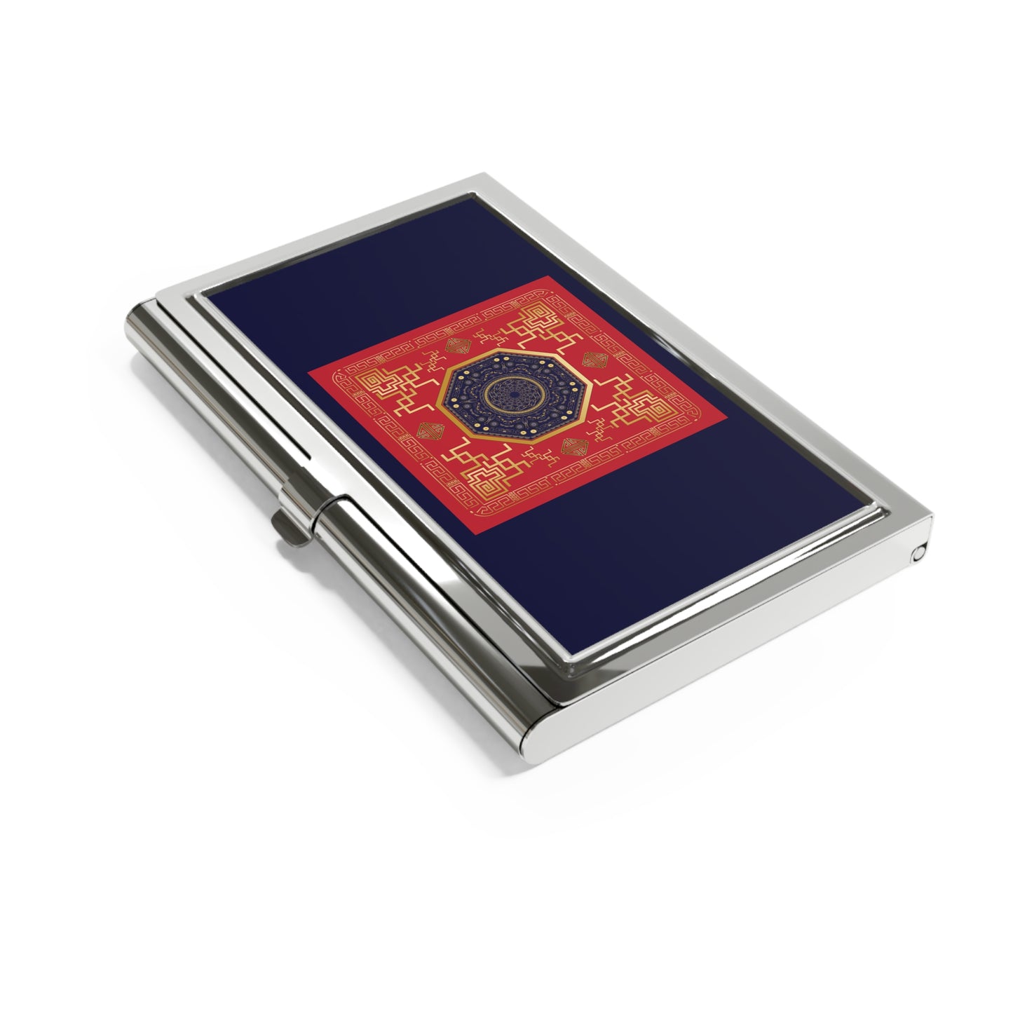 Business Card Holder Kukloso Mandala No 128 Red, Navy Design - Free Shipping