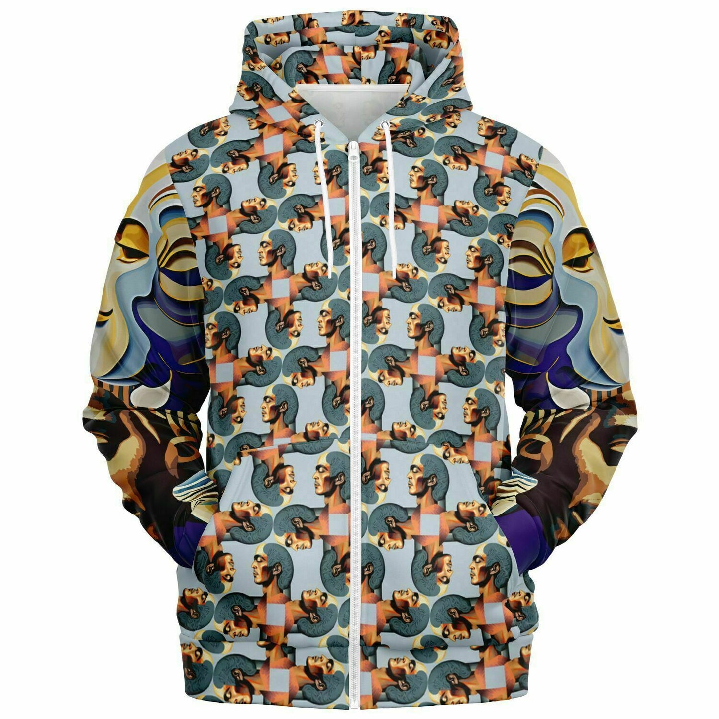 Unisex Fashion Zip-Up Hoodie - AOP Kukloso Cubist Faces No 54 Multicolored - Free Shipping