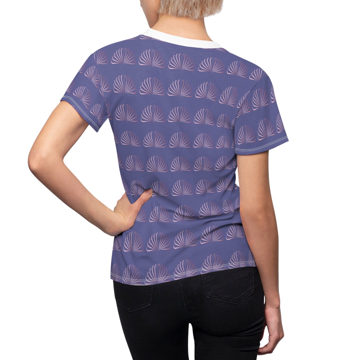 Women's Cut & Sew Tee (AOP) Kukloso Abstractical Shell Design Pink on Lavender - Free Shipping