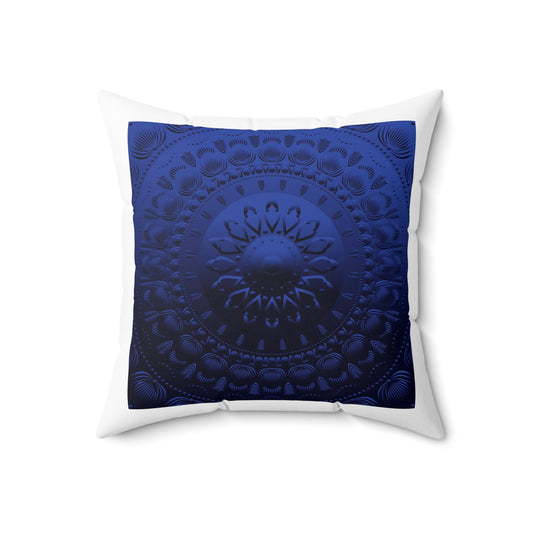 Spun Polyester Square Pillow Kukloso Mandala No 113 Navy/Gold - Free Shipping