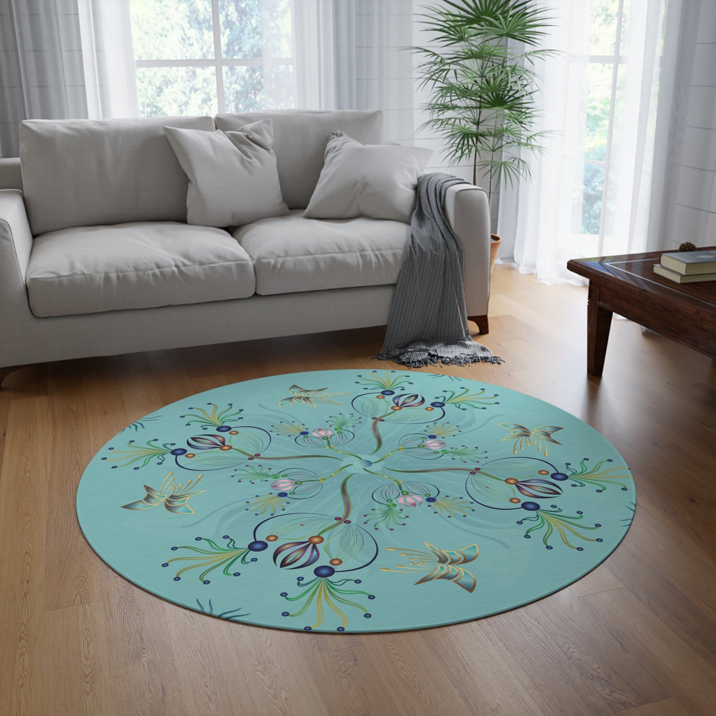 Round Rug Kukloso Mandala Melange de fleur No 13 Abstraction Free Shipping