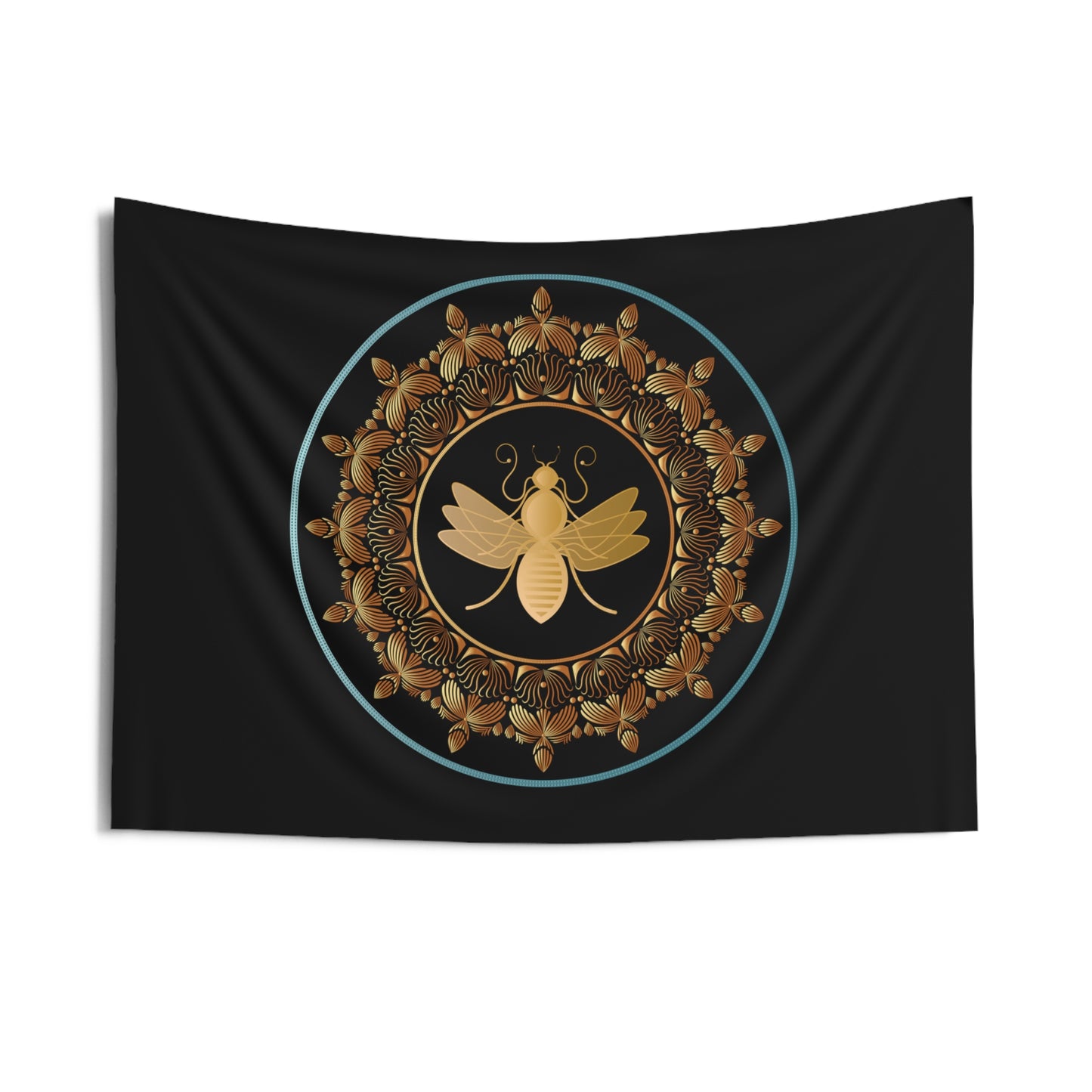 Indoor Wall Tapestries Kukloso Kuklos No 4391 A 'Honeybee Mandala on Black Free Shipping