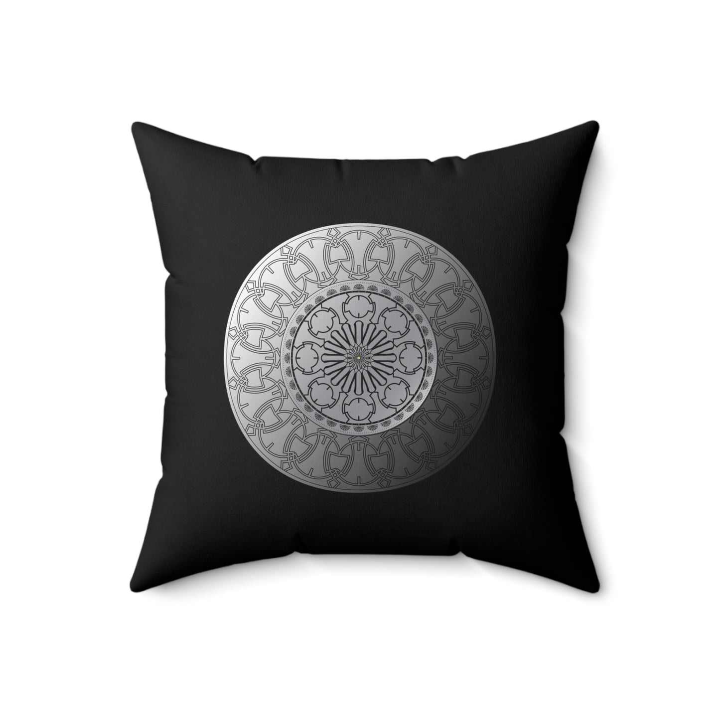 Spun Polyester Square Pillow Kukloso Mandala No 41 Gold/Silver - Free Shipping