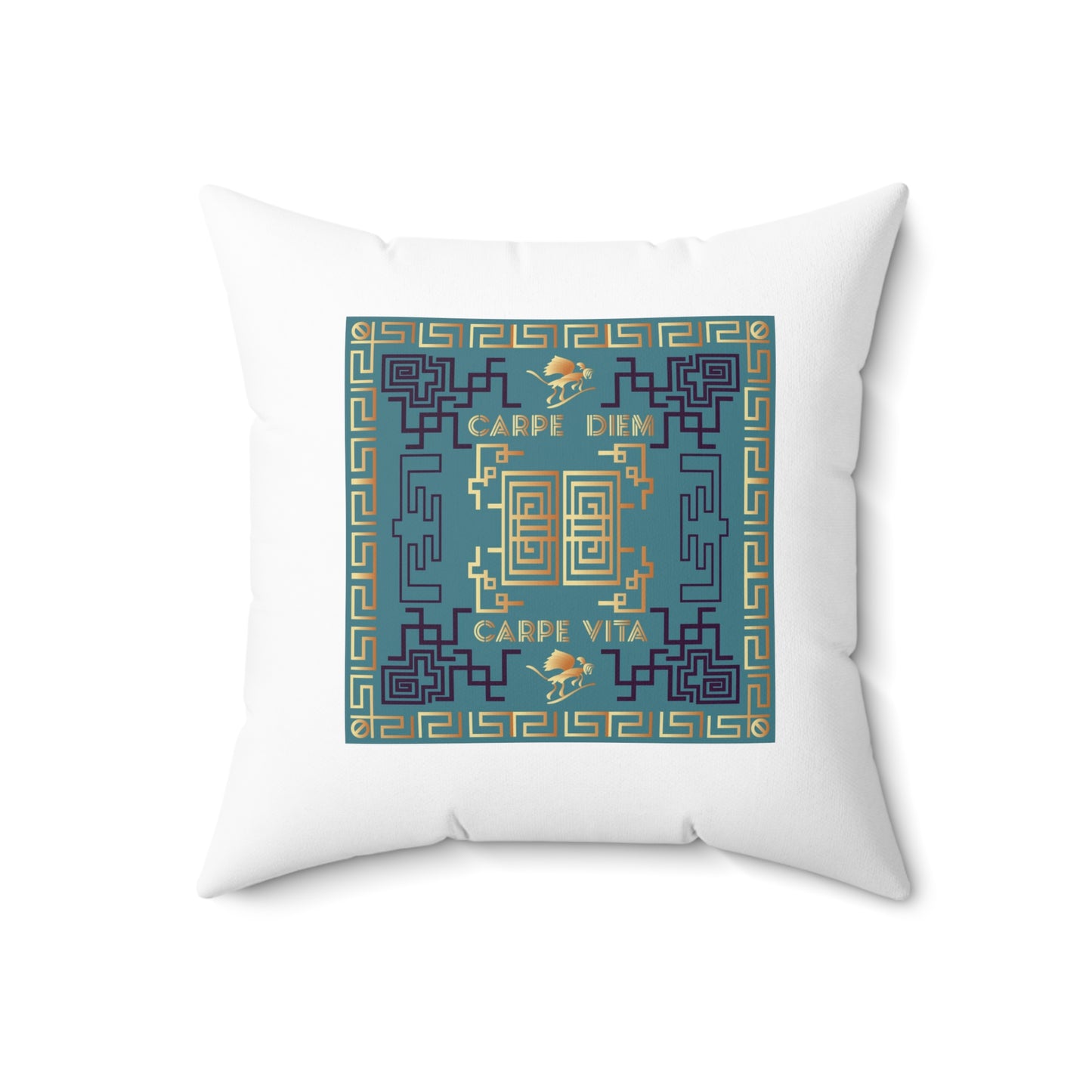 Spun Polyester Square Pillow Kukloso Greek Border 'Carpe Diem' No 15 - Free Shipping