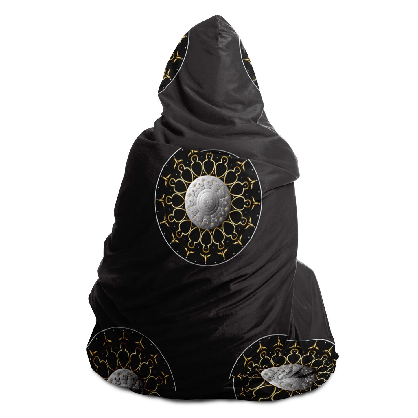 Hooded Blanket - AOP Kukloso Mandala No 2811 on Black - Free Shipping