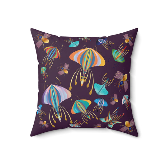 Spun Polyester Square Pillow Kukloso Bees, Moths & Butterflies - Free Shipping