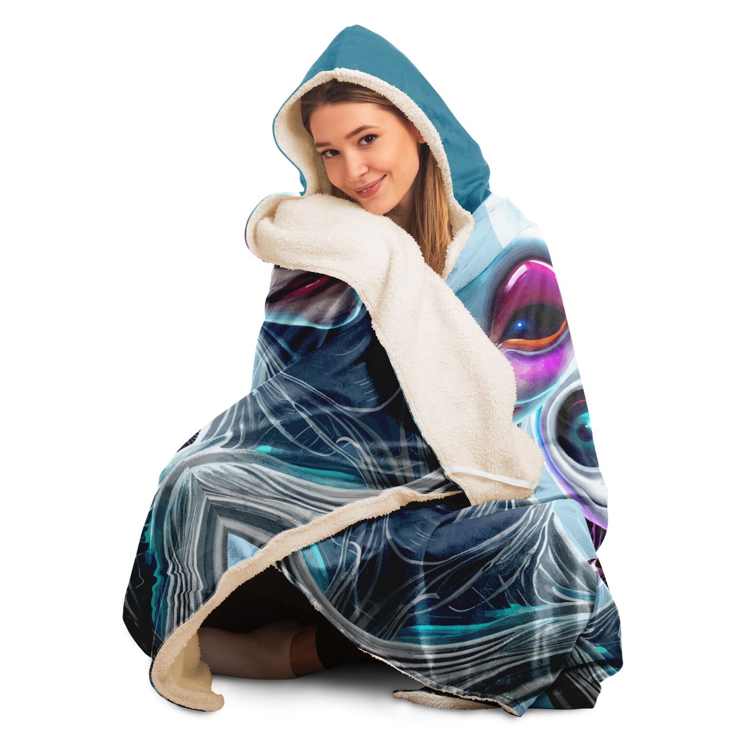 Hooded Blanket - AOP Kukloso Cubist Space Girls No 4 - Free Shipping