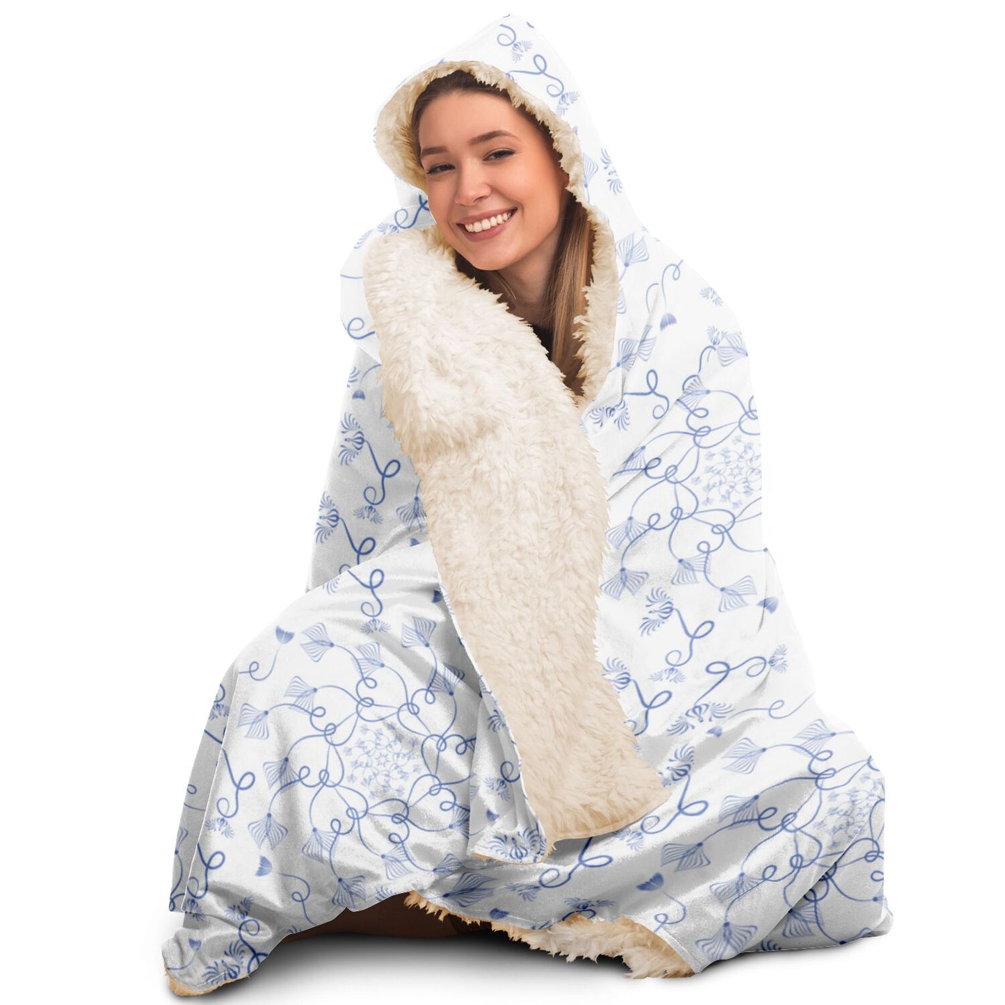 Hooded Blanket - AOP Kukloso Abstractical No 19 Periwinkle Florals on White - Free Shipping