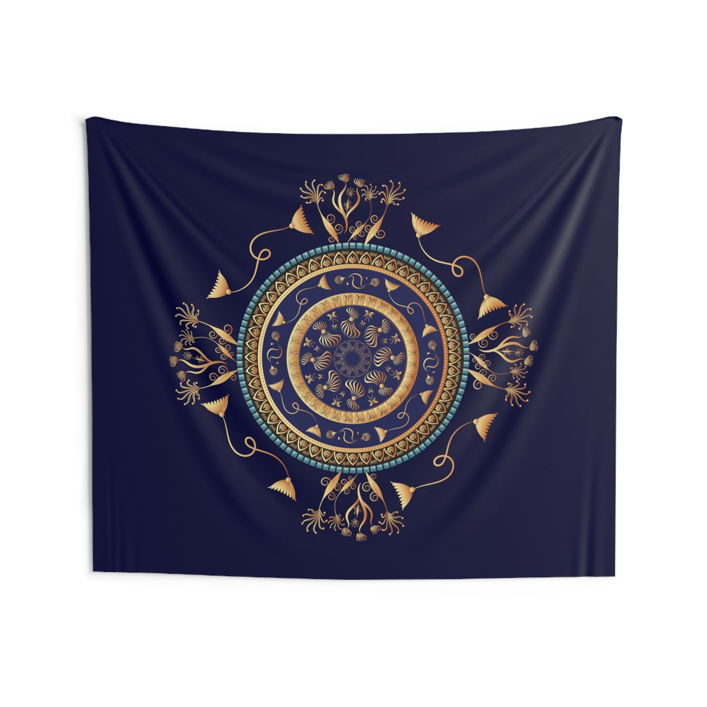 Indoor Wall Tapestries Kukloso Mandala No 151-A  An Intricate Luxury Navy & Gold Design - Free Shipping