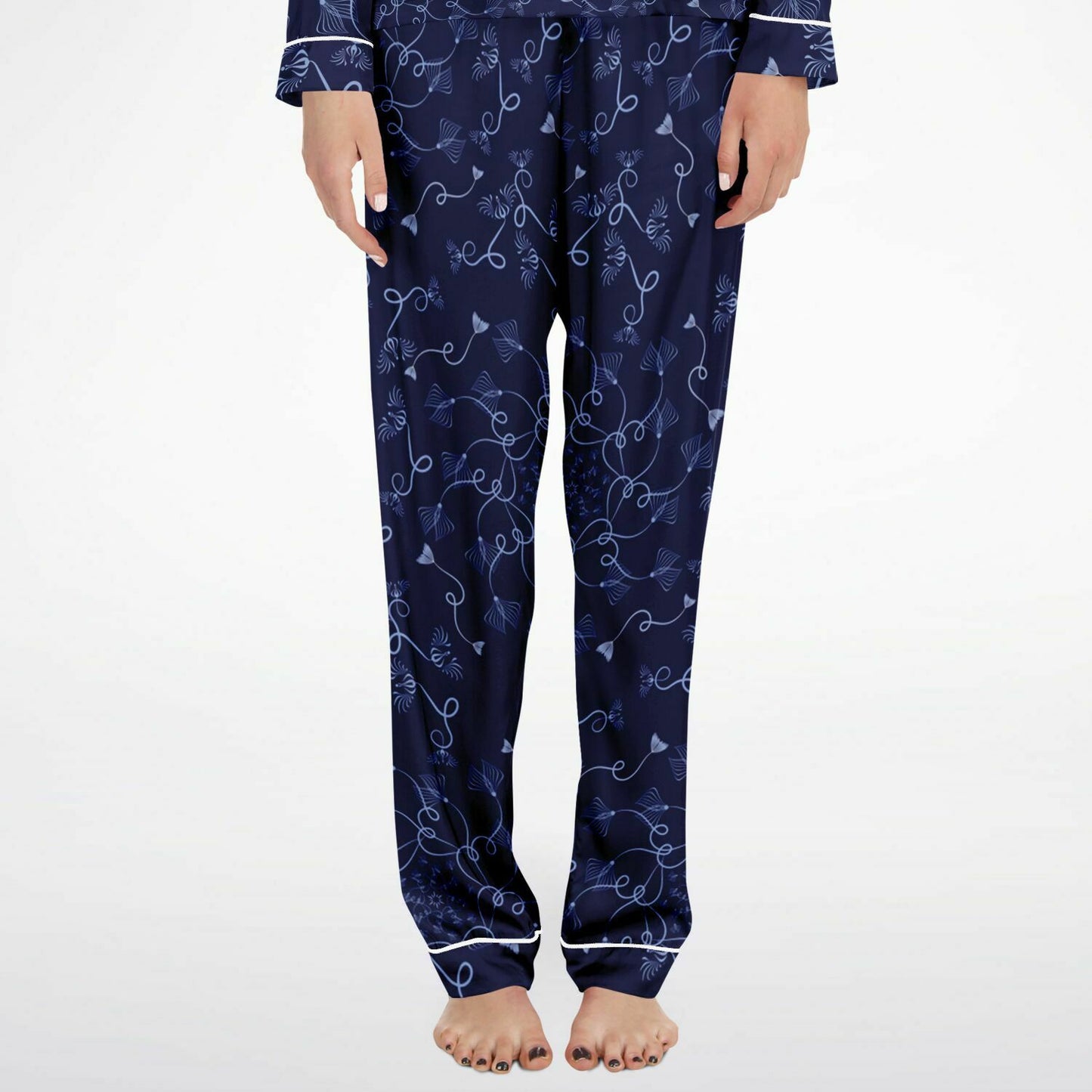 Women's Satin Pajamas - AOP Kukloso Abstractical No 19 Periwinkle on Navy - Free Shipping