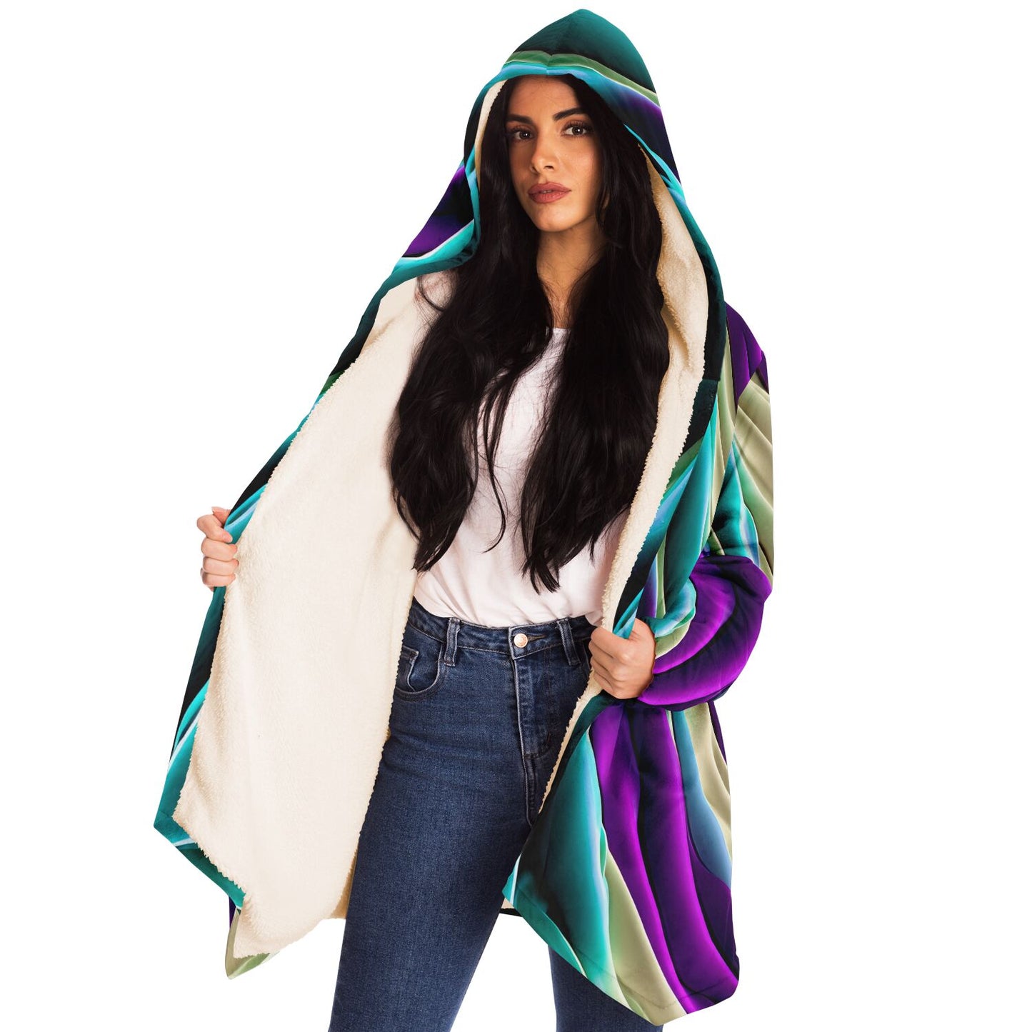 Microfleece Cloak - AOP Kukloso Color Flow series No 1 Aqua, Beige, Purple - Free Shipping