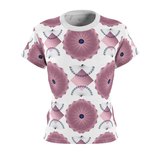 Women's Cut & Sew Tee (AOP) Kukloso AG No 29 No 8 Pink, Navy Shapes on White - Free Shipping