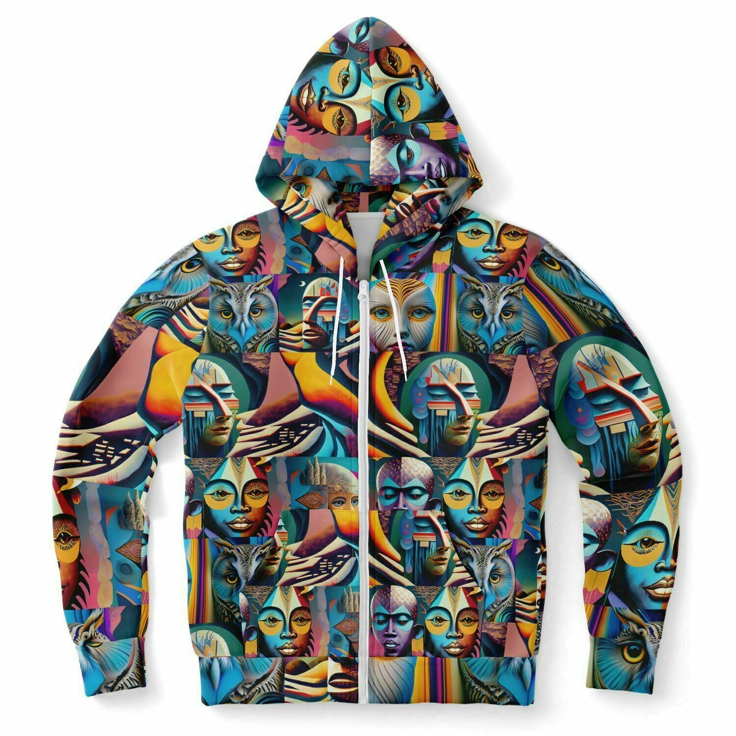 Fashion Zip-Up Hoodie - AOP Kukloso Cubist Faces No 33 - Free Shipping