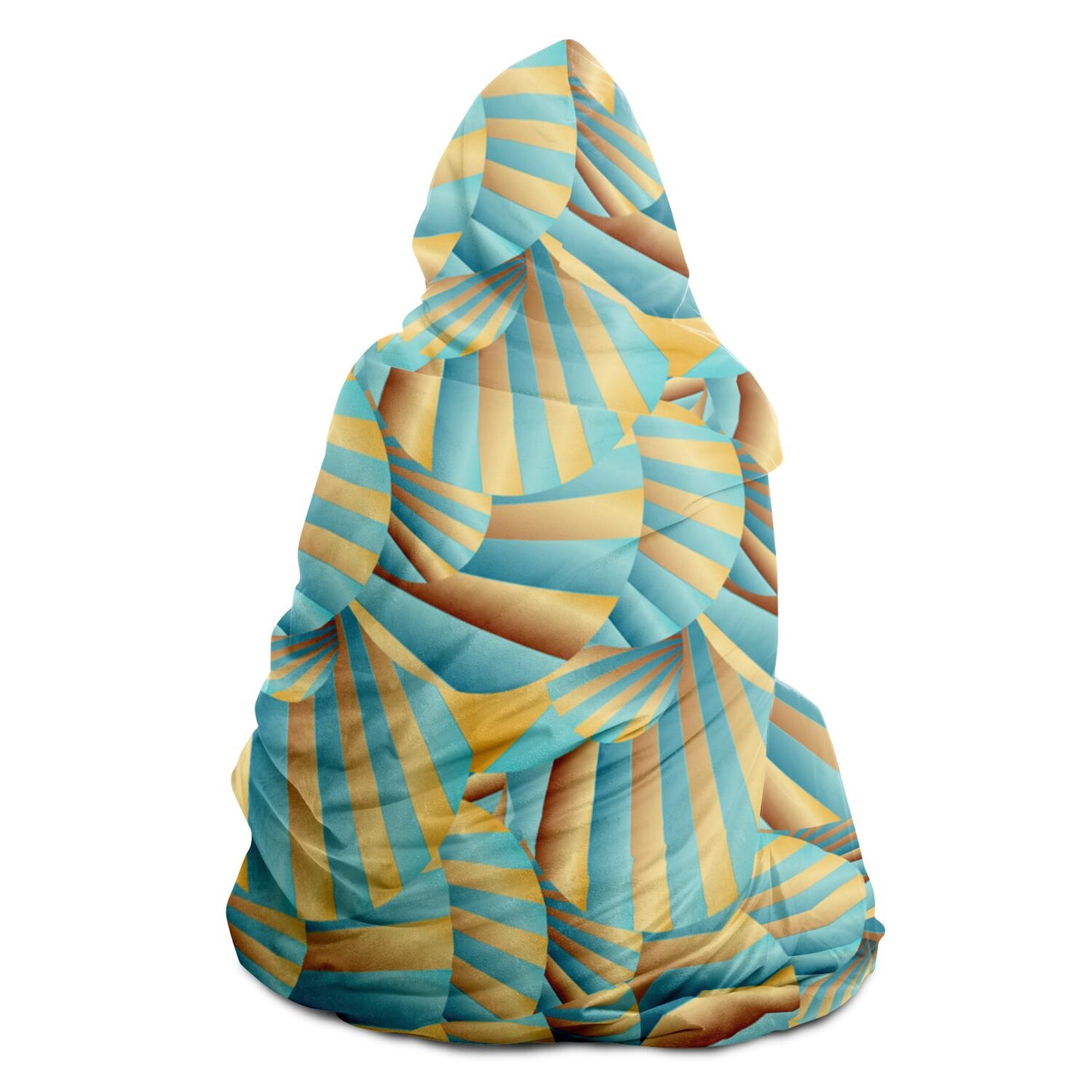 Hooded Blanket - AOP Kukloso Abstractical No 269 Aqua, Gold Shapes - Free Shipping