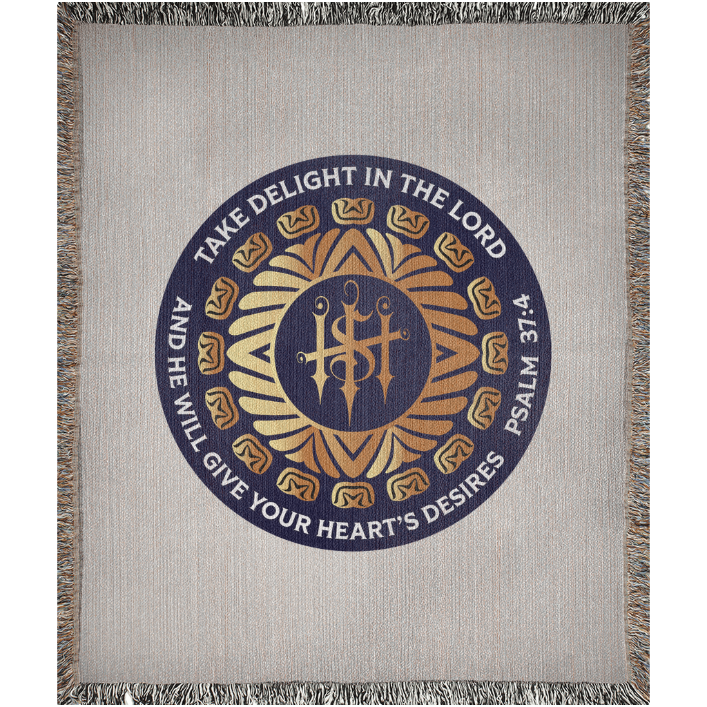 Woven Blankets Kukloso ISH Christogram "Take Delight In The Lord" Psalm 37:4 - Free Shipping