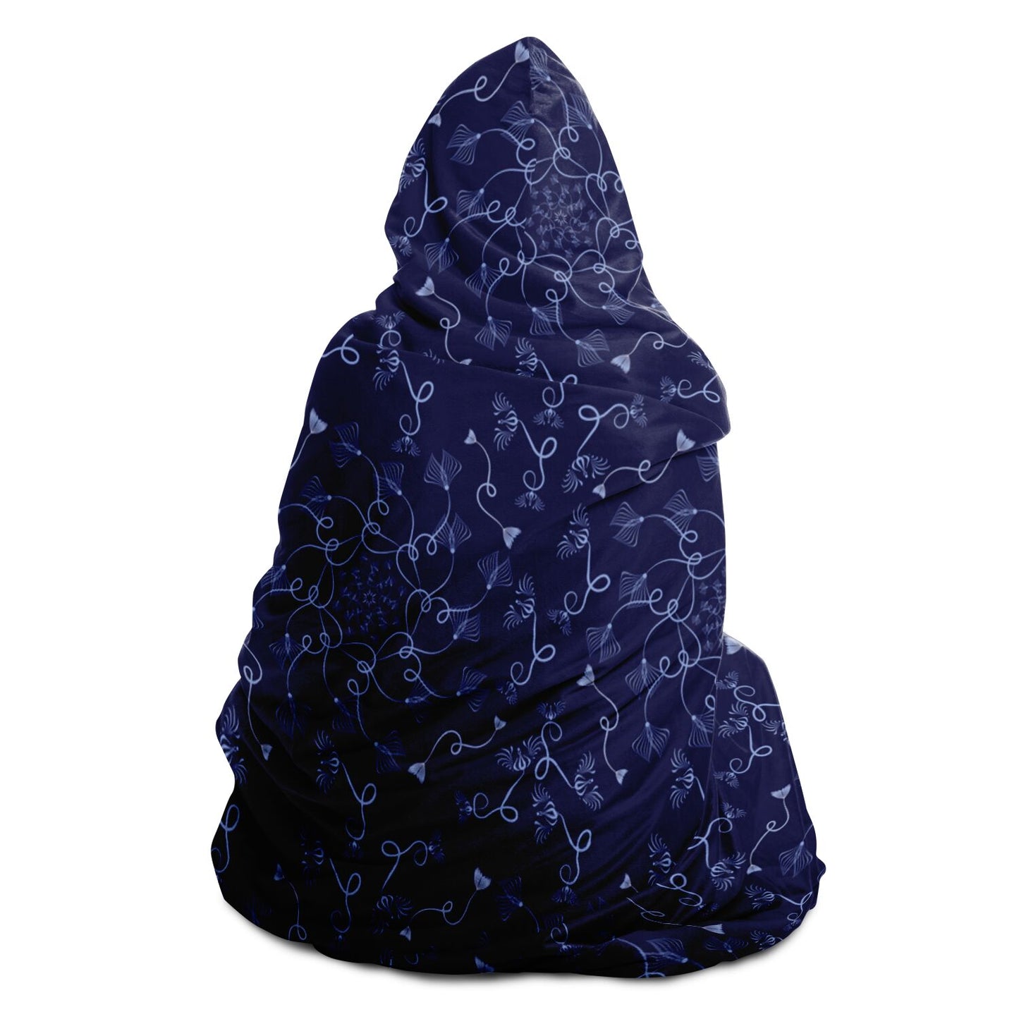 Hooded Blanket - AOP Kukloso Abstractical No 19 Periwinkle Florals on Dark Navy - Free Shipping