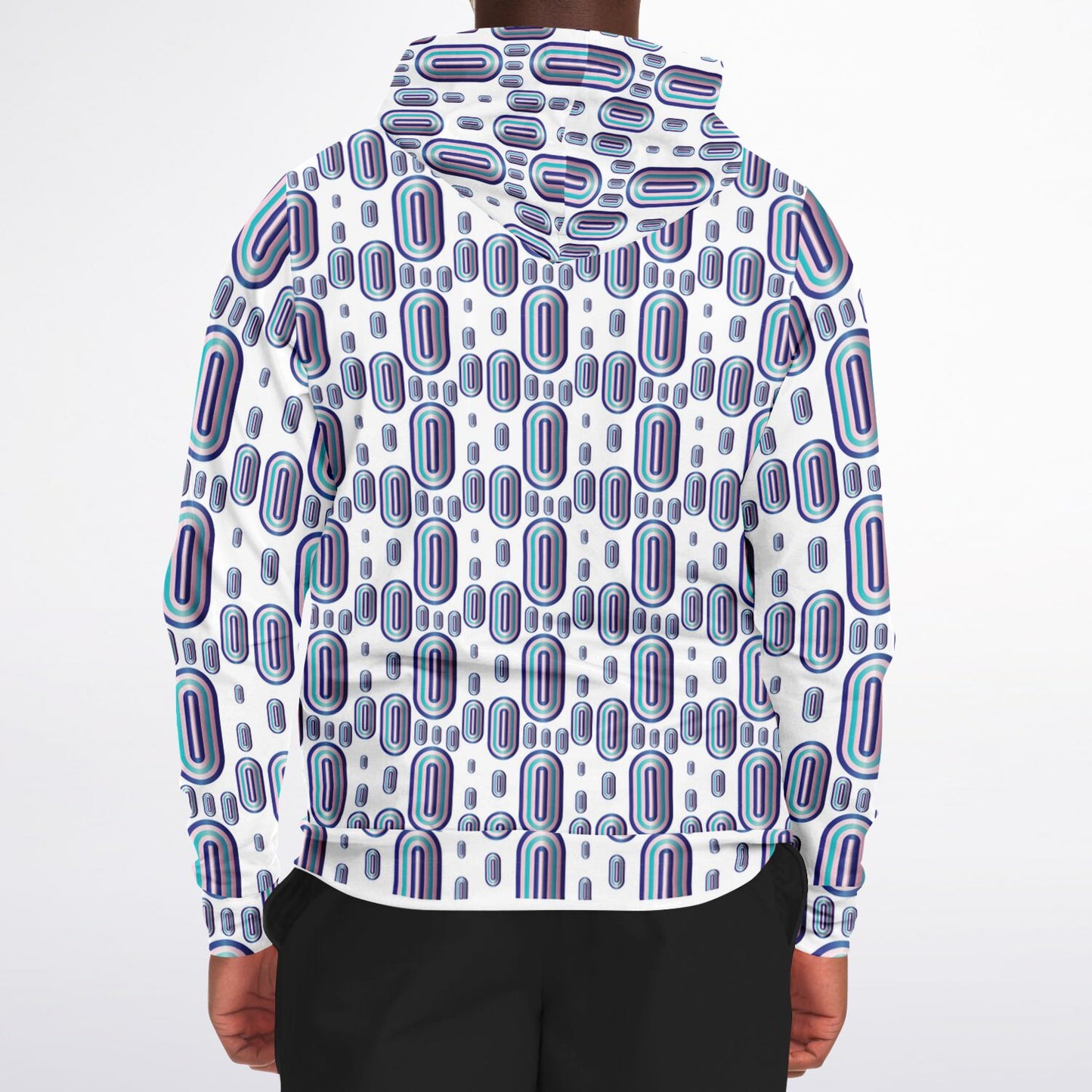 Fashion Zip-Up Hoodie - AOP Kukloso Abstractical No 93 Aqua, Pink, Navy shapes on White - Free Shipping