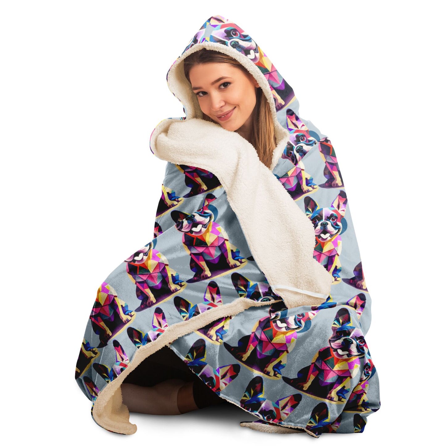 Hooded Blanket - AOP Kukloso Cubist French Bulldog No 1 - Free Shipping