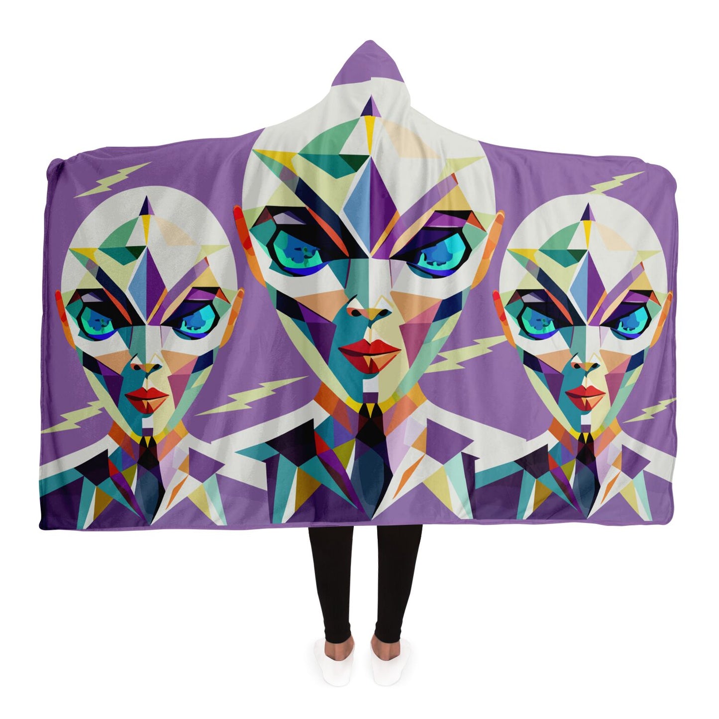 Hooded Blanket - AOP Kukloso Cubist Space Girls No 3 - Free Shipping