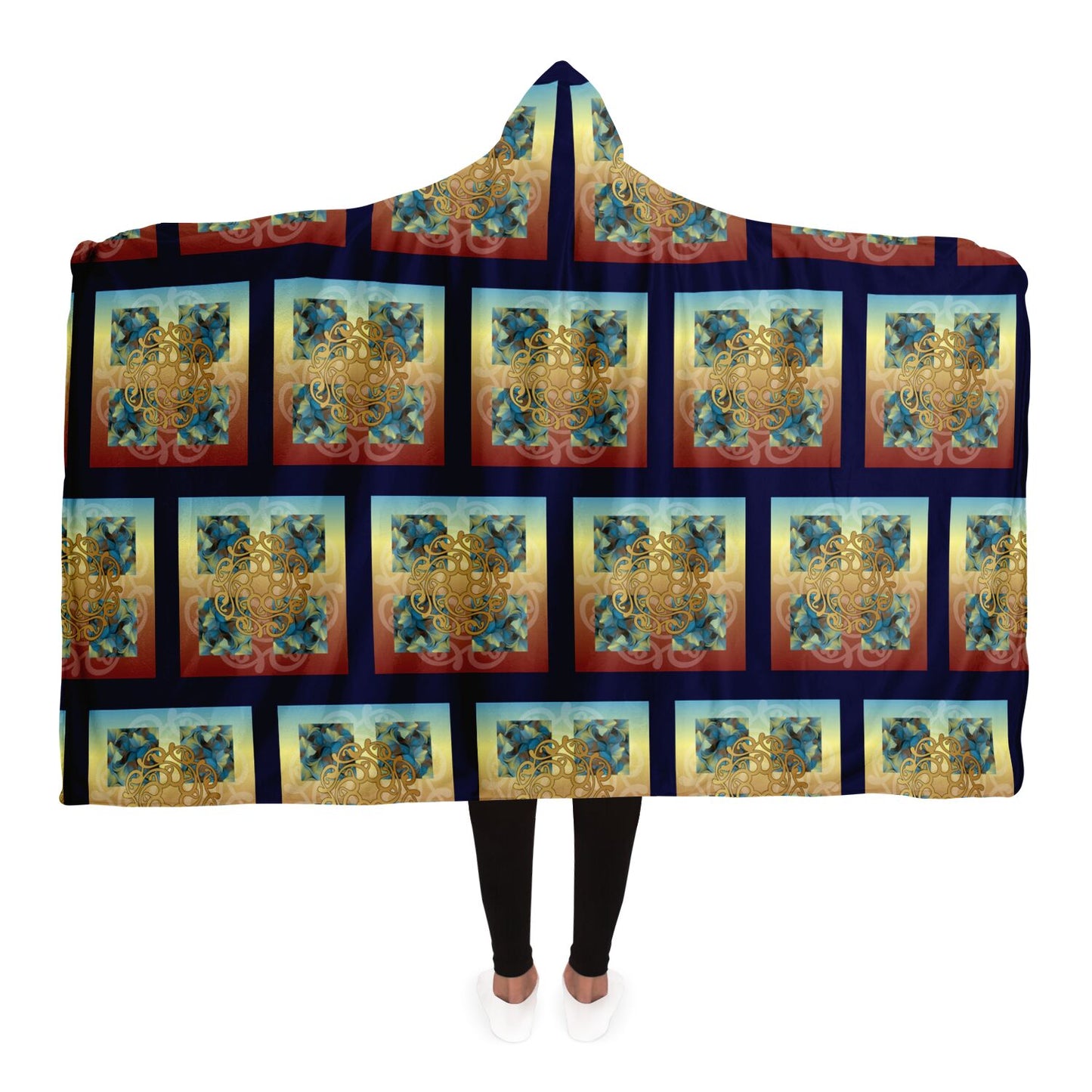 Hooded Blanket - AOP Kukloso Abstractical No 20  Abstract Pattern on Dark Navy - Free Shipping