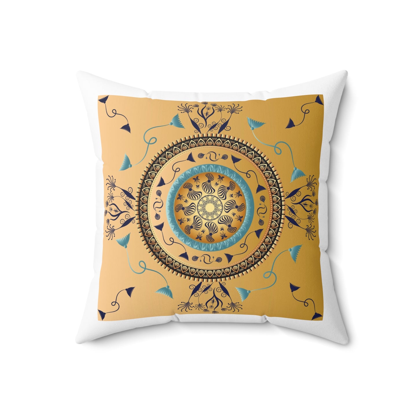 Spun Polyester Square Pillow Kukloso Mandala No 151 Silver/Cocoa & Gold/Gold - Free Shipping