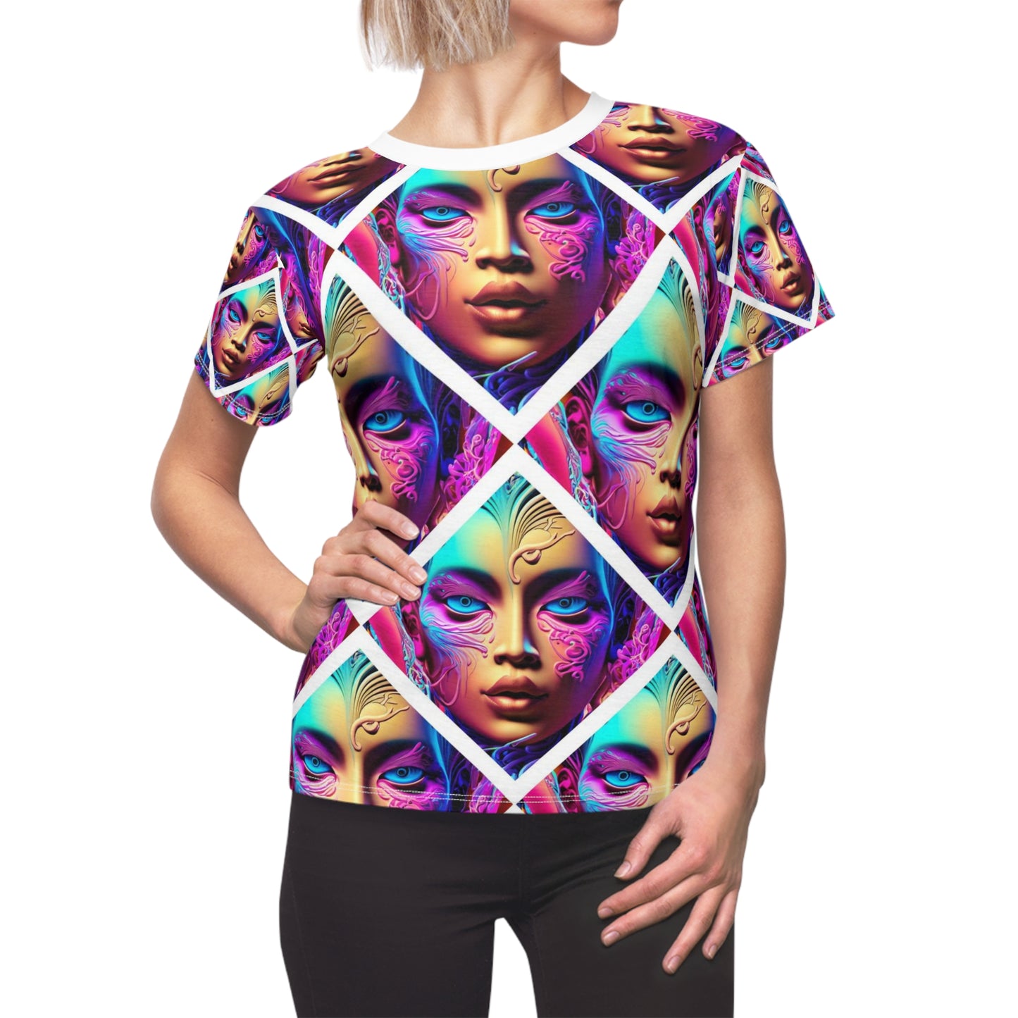 Women's Cut & Sew Tee (AOP) Kukloso Space Face No 6 - Free Shipping