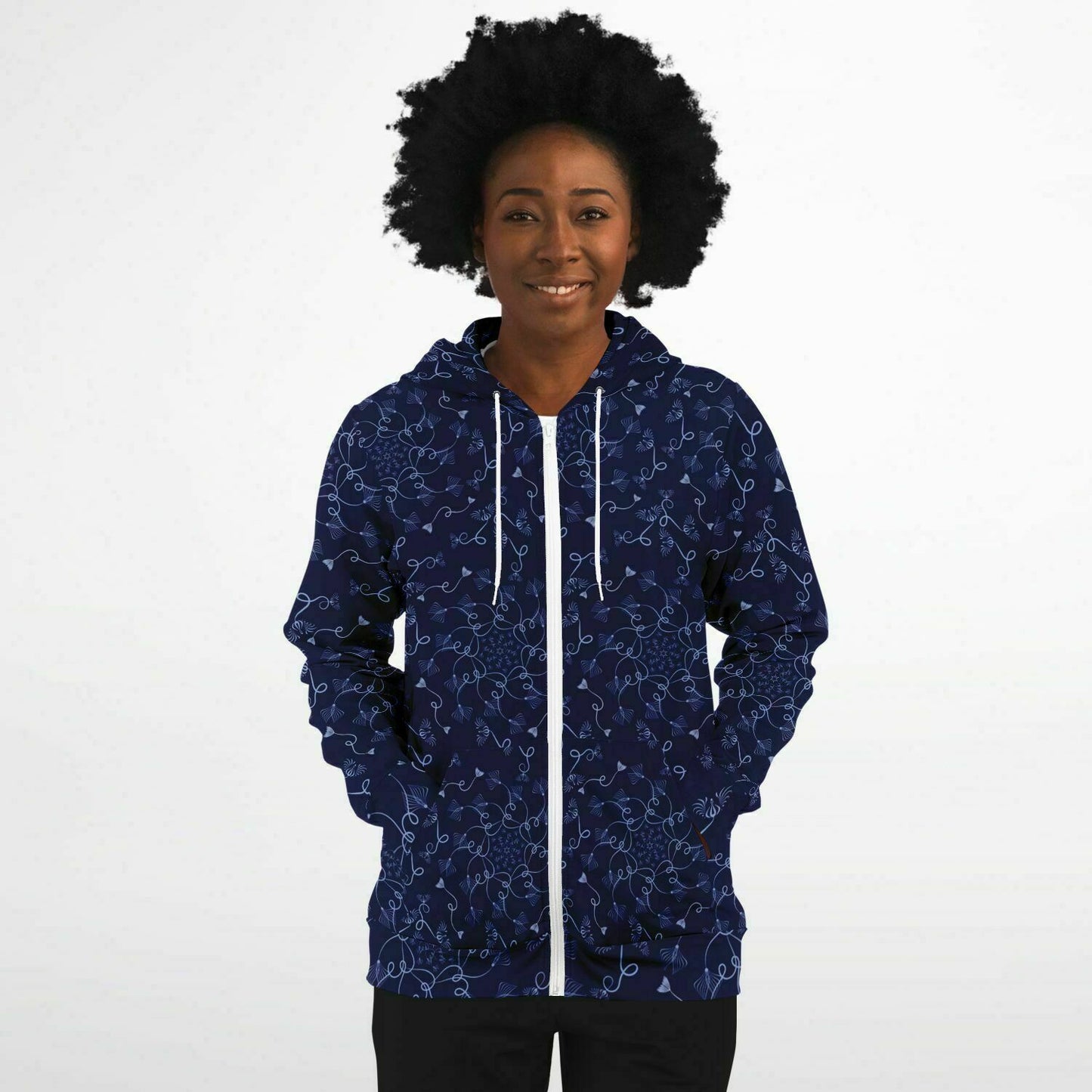 Fashion Zip-Up Hoodie - AOP  Kukloso Abstractical No 19 Periwinkle on Navy - Free Shipping