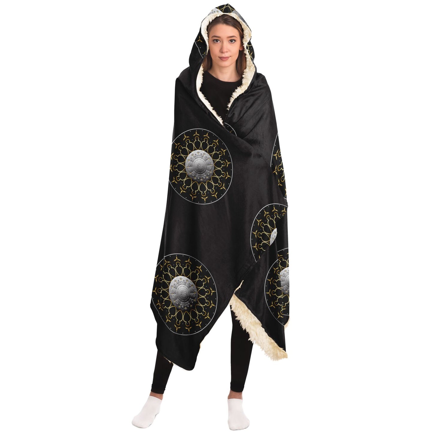 Hooded Blanket - AOP Kukloso Mandala No 2811 on Black - Free Shipping