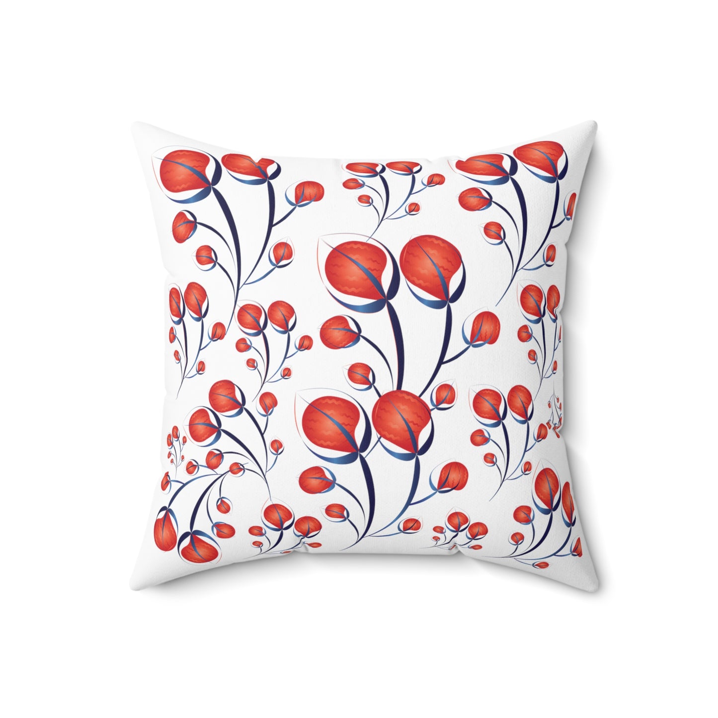 Spun Polyester Square Pillow Kukloso Melange de fleur Florals No 50 in Red & Blue