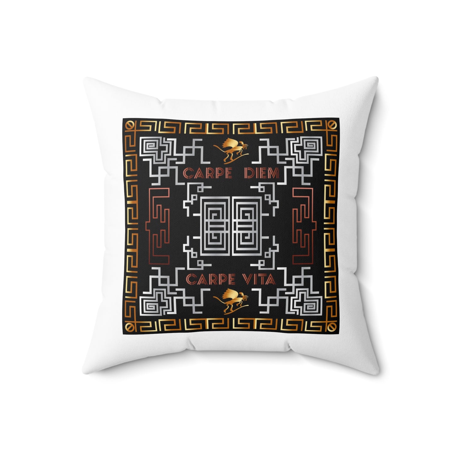 Spun Polyester Square Pillow Kukloso Greek Border 'Carpe Diem' No 16 - Free Shipping