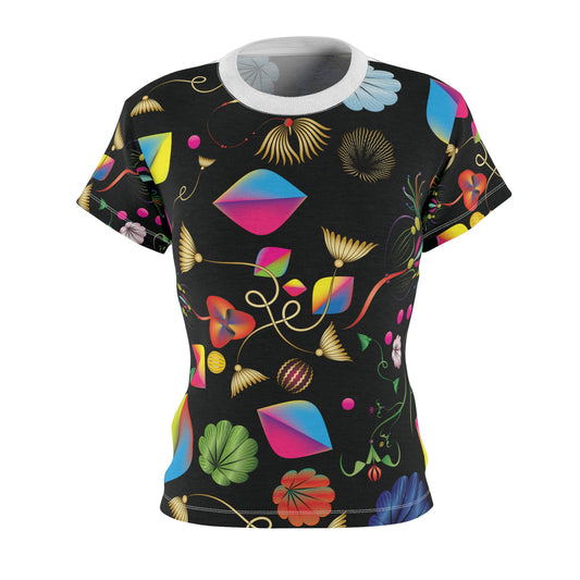 Women's Cut & Sew Tee (AOP) Abstractcal No 24 Multicolored on Black - Free Shipping