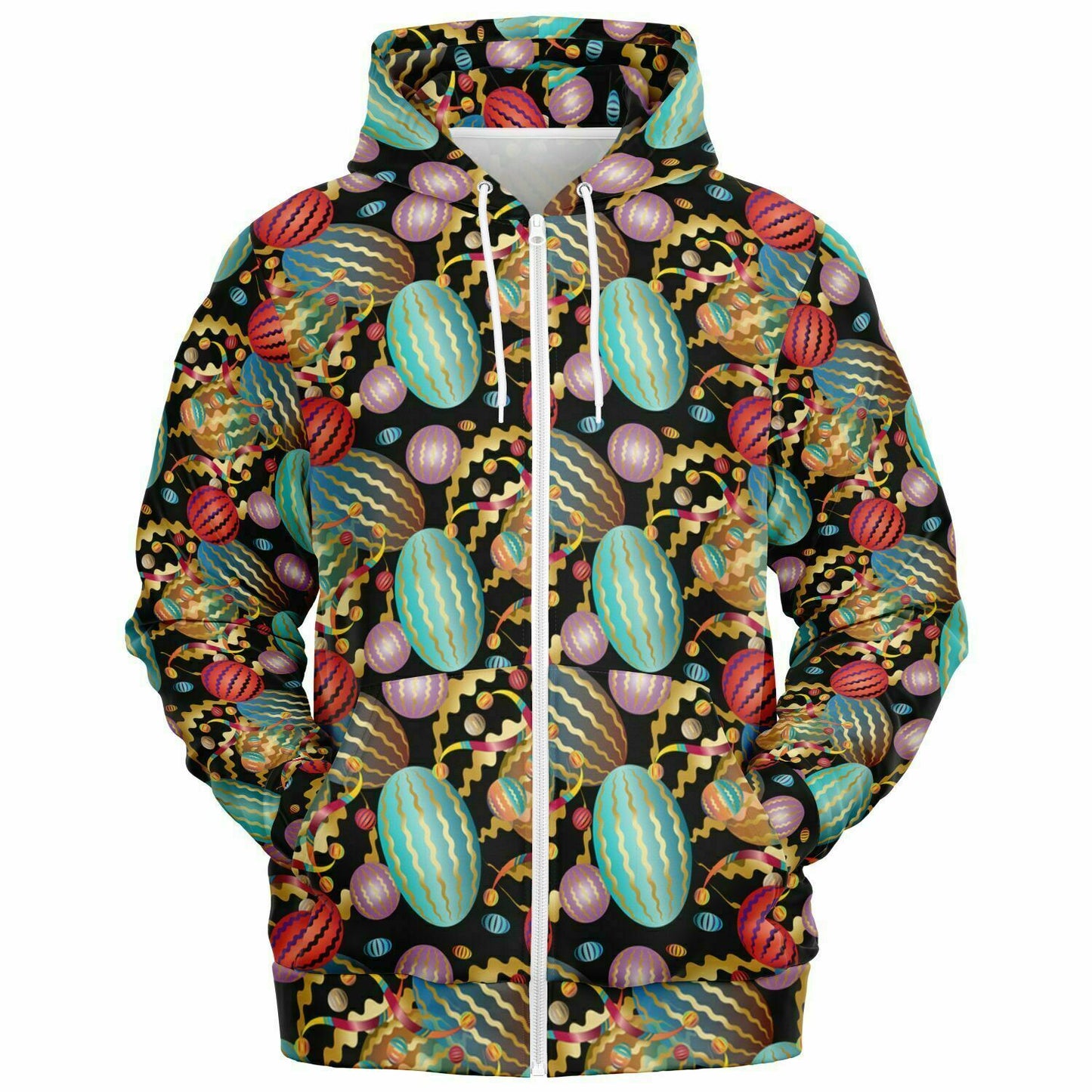 Fashion Zip-Up Hoodie - AOP Kukloso Whimsical No 20 Multicolored on White - Free Shipping