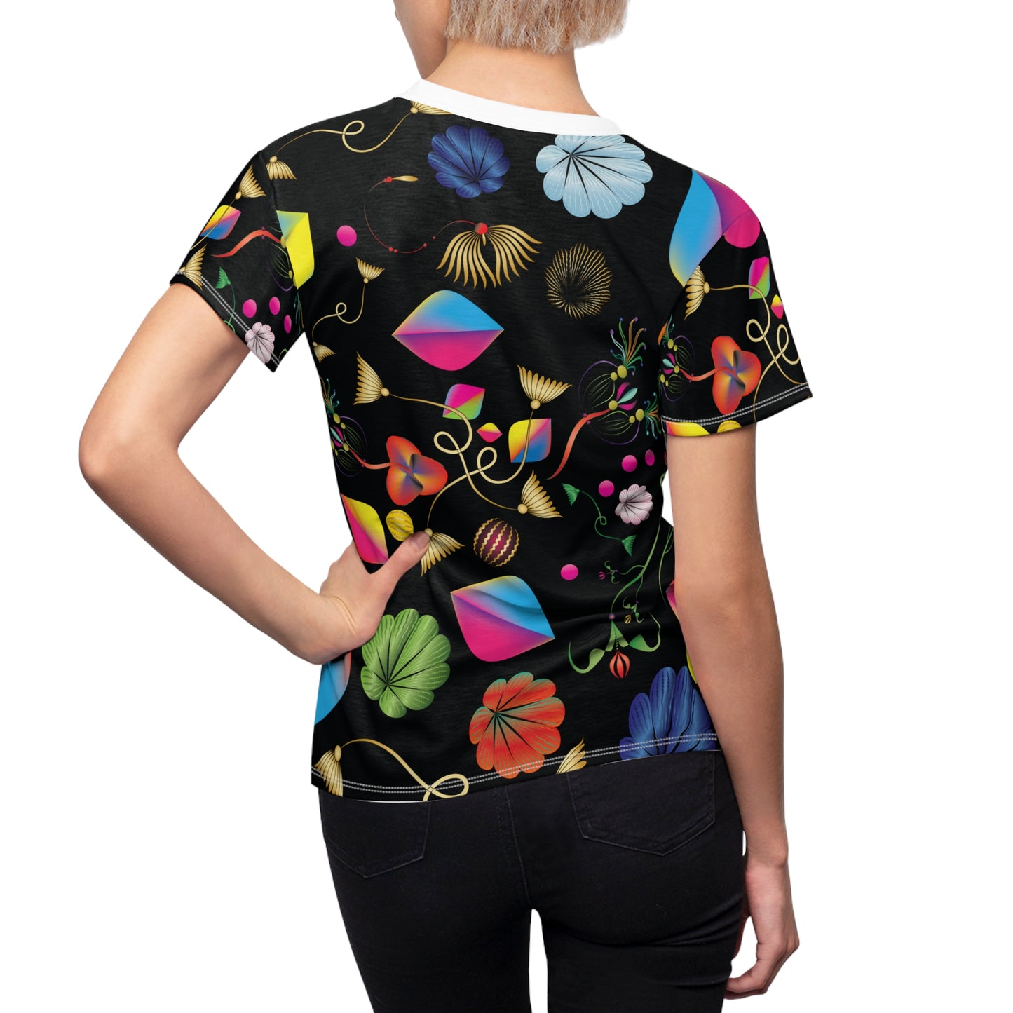 Women's Cut & Sew Tee (AOP) Abstractcal No 24 Multicolored on Black - Free Shipping