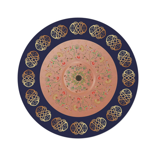 Round Rug  Kukloso Mandala No 145 Abstract Florals Multicolored on Navy Free Shipping