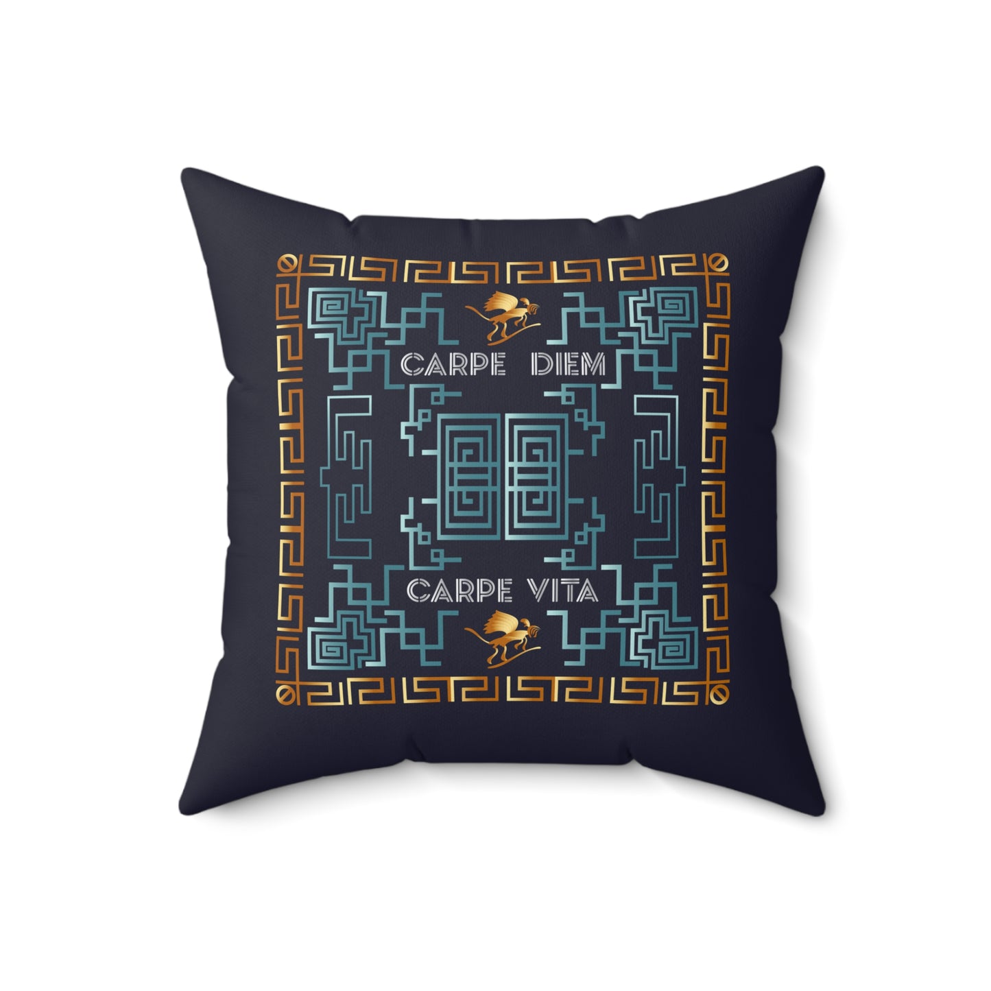 Spun Polyester Square Pillow Kukloso Kuklos No 4382 & 4382 on Dark Navy - Free Shipping