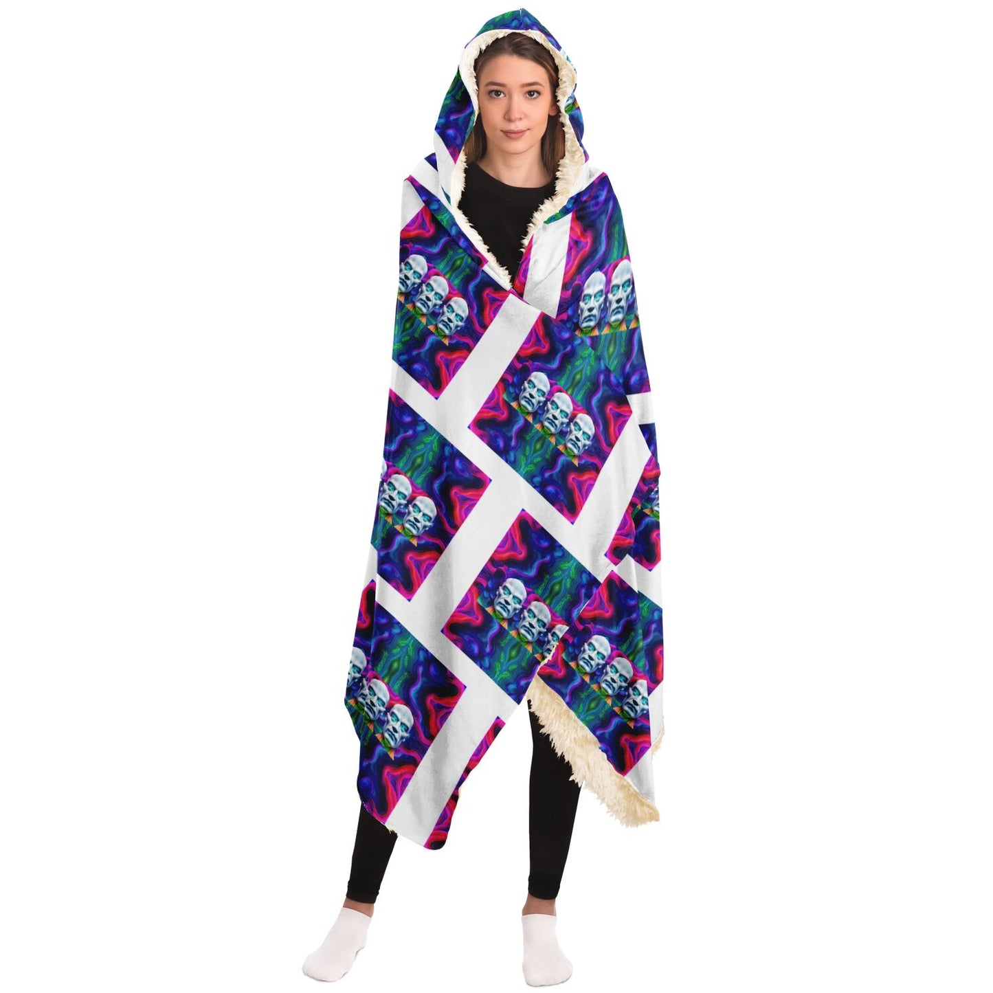 Hooded Blanket - AOP Kukloso Alien Faces No 16 - Free Shipping