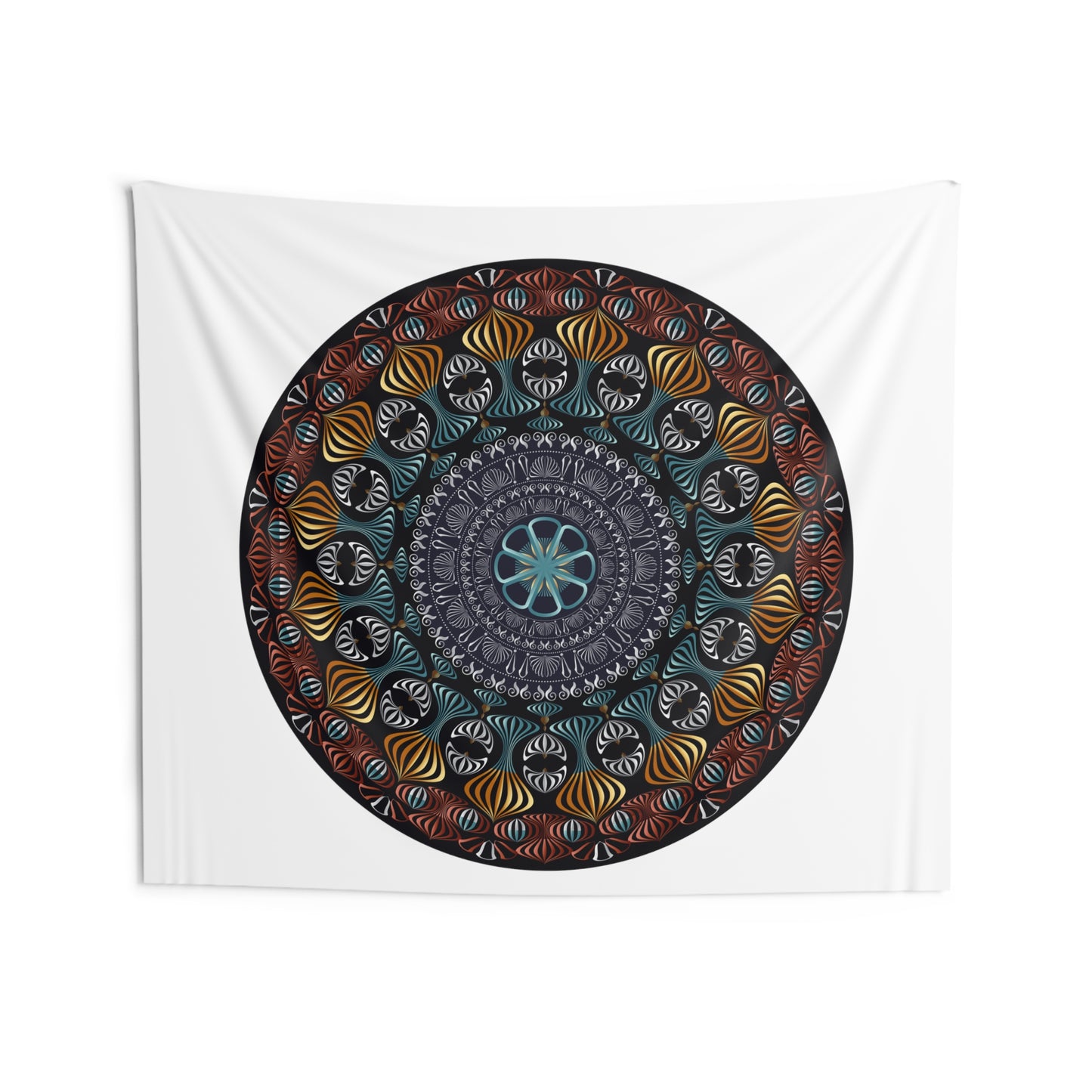 Indoor Wall Tapestries Kuklos No 4420 Mandala Gold, Silver, Aqua - Free Shipping