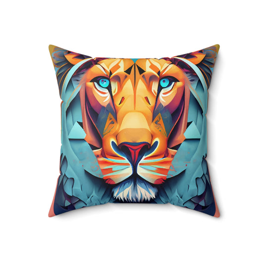 Spun Polyester Square Pillow  Kukloso Cubist Faces No 7 Lion & Tiger - Free Shipping