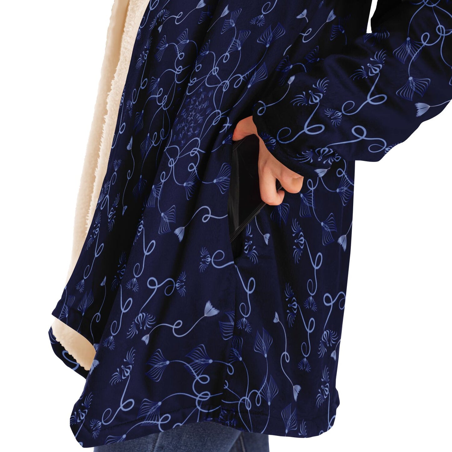 Microfleece Cloak - AOP Kukloso Abstractical No 19 Periwinkle Florals on Navy - Free Shipping