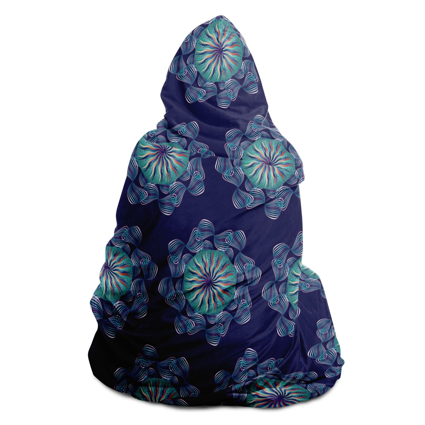 Hooded Blanket - AOP Kukloso Abstractical No 29 Aqua Mandala on Navy - Free Shipping