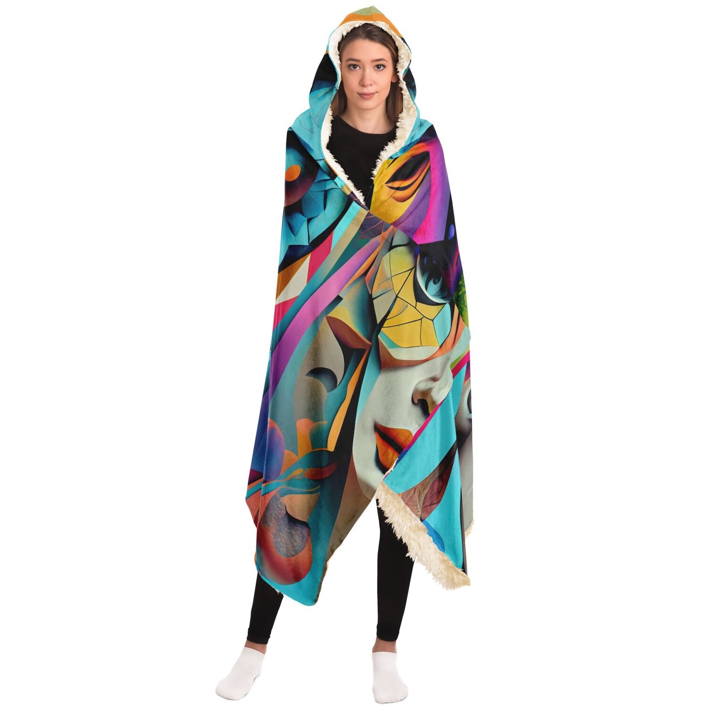 Hooded Blanket - AOP Kukloso Cubist Faces No 5 - Free Shipping