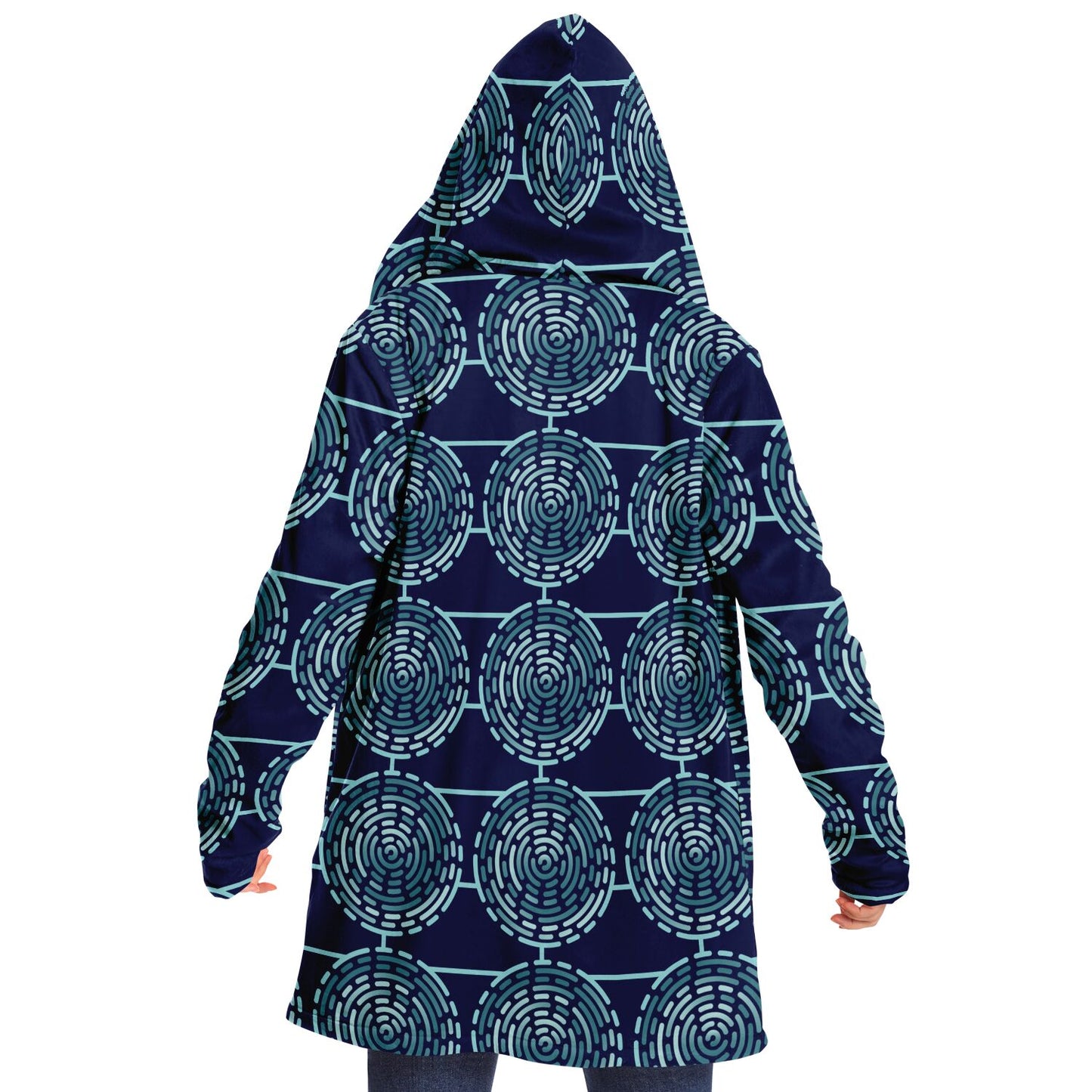 Microfleece Cloak - AOP Kukloso Whimsical No 67 Aqua colored Mandala design on Navy - Free Shipping