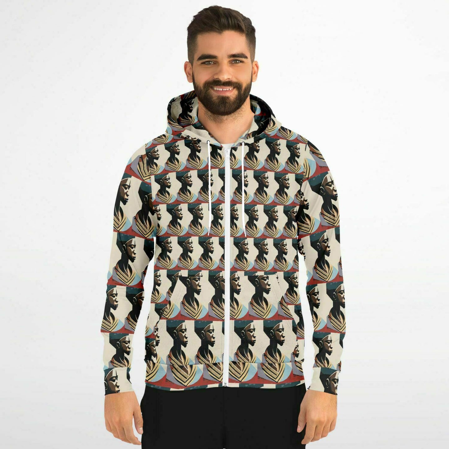 Fashion Zip-Up Hoodie - AOP Kukloso Cubist Faces No 20 - Free Shipping