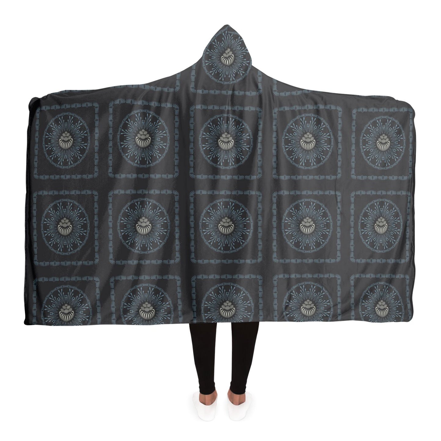 Hooded Blanket - AOP Mandala No 25  No 11 Pale Blue on Gray