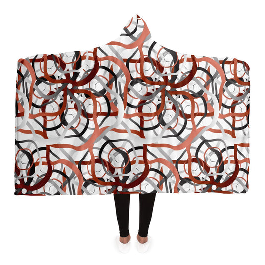 Hooded Blanket - AOP Kukloso Abstractical No 122 Copper, Sliver, Black Abstract Circles on White - Free Shipping