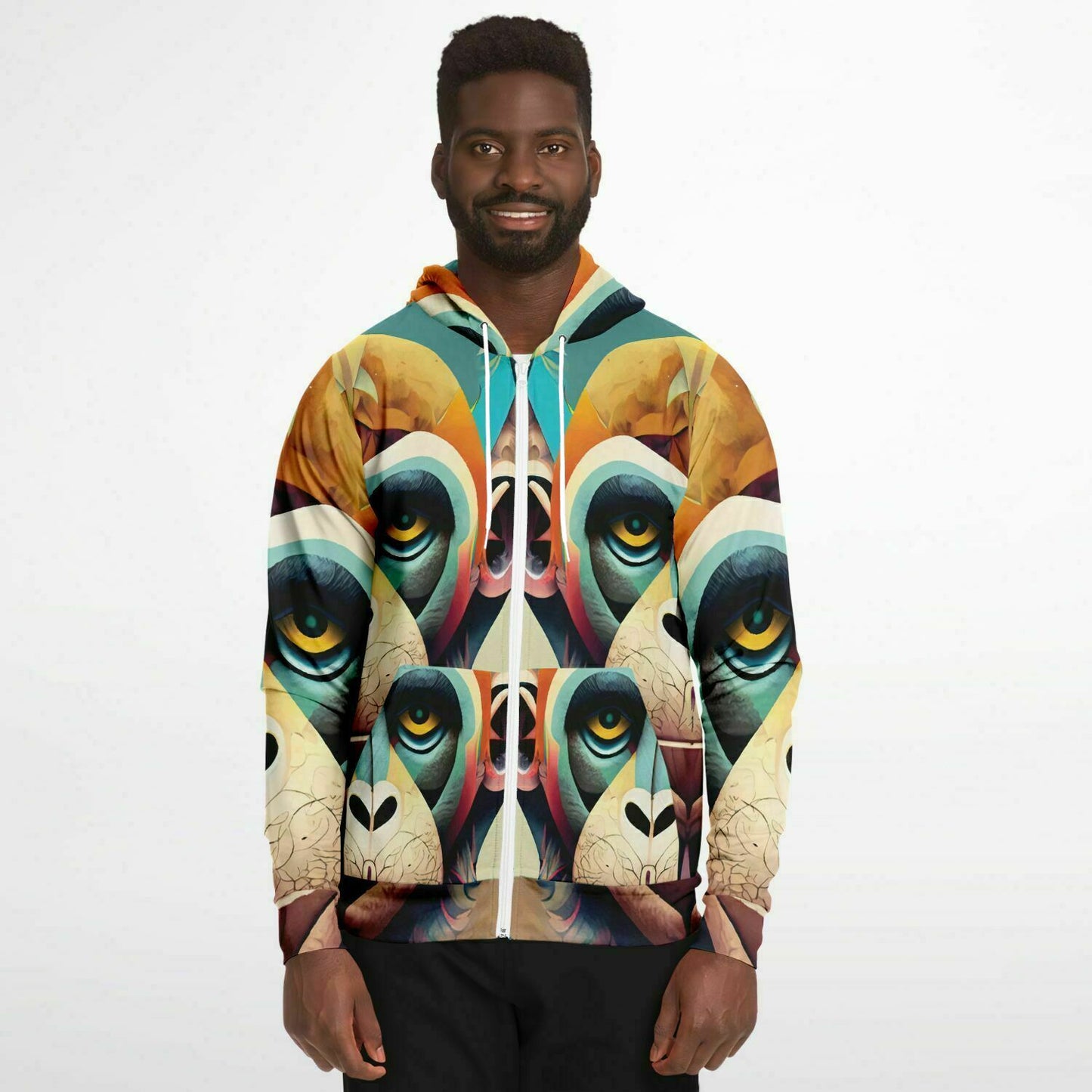 Fashion Zip-Up Hoodie - AOP  Kukloso Mr. Chimp Multicolored - Free Shipping