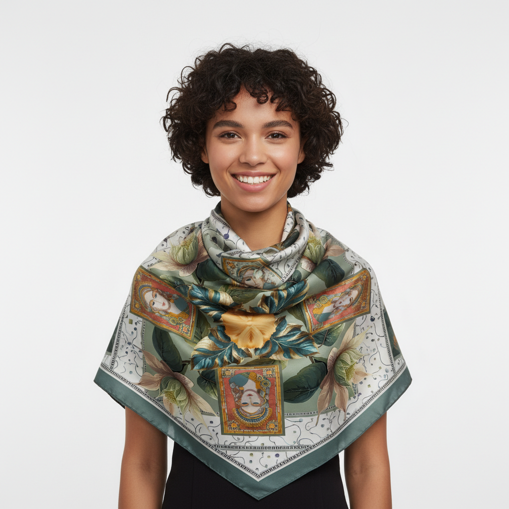 100% Silk Charmeuse Square Scarf Abstract Florals No 6