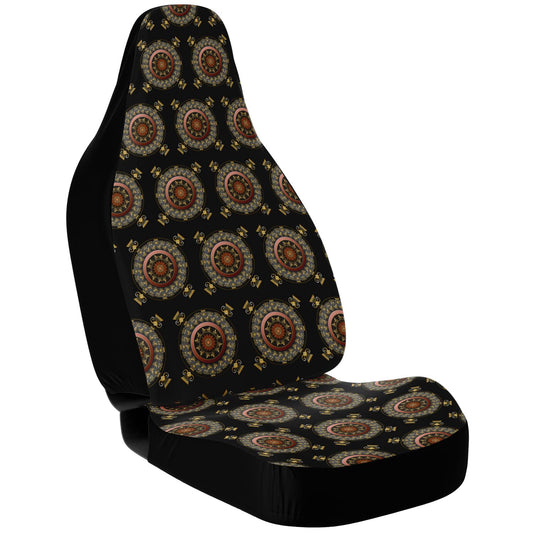 Car Seat Cover - AOP Kukloso Mandala No 27, intricate design of Copper & Gold on Black - Free Shipping