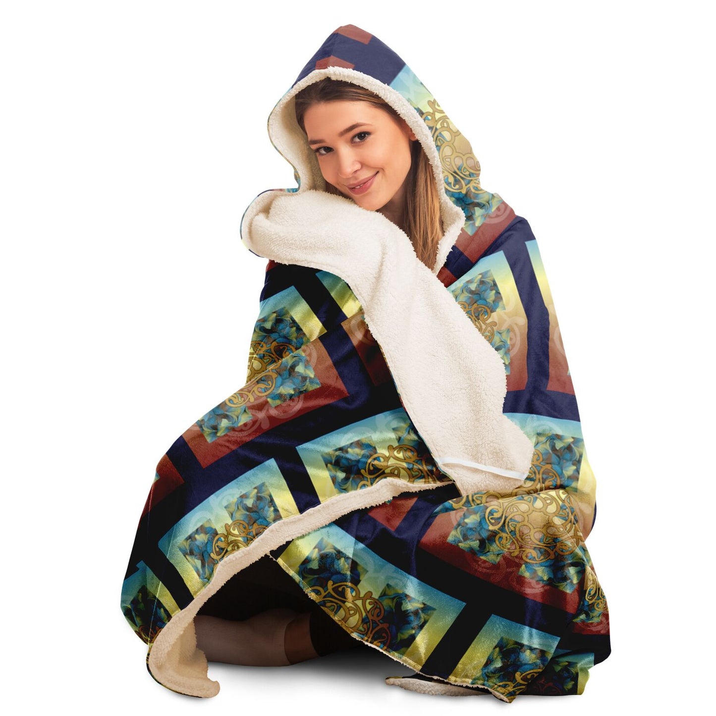 Hooded Blanket - AOP Kukloso Abstractical No 20  Abstract Pattern on Dark Navy - Free Shipping