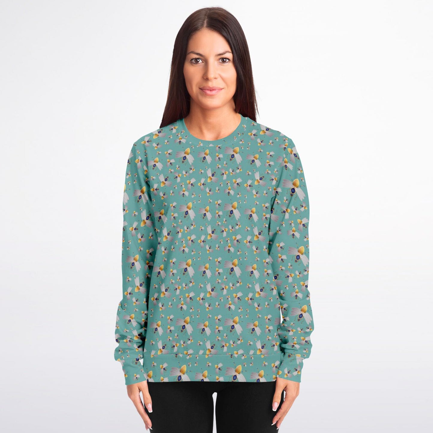 Athletic Sweatshirt - AOP  Kukloso Queen Bee on Blue-Green - Free Shipping